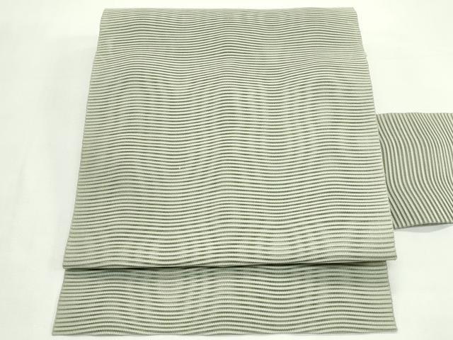 平和屋着物＊夏物　八寸名古屋帯　絽綴れ　よろけ縞　灰汁色　正絹　逸品　CABK7060rv