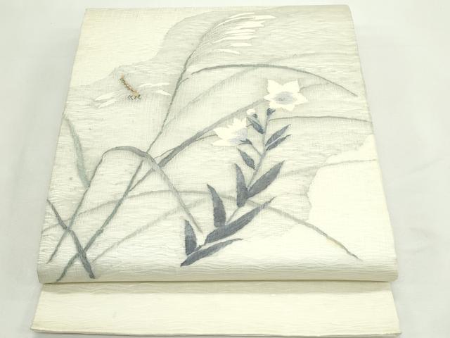 平和屋着物＊夏物　太鼓柄袋帯　すくい織　草花文　トンボ　正絹　逸品　CABK7062rv