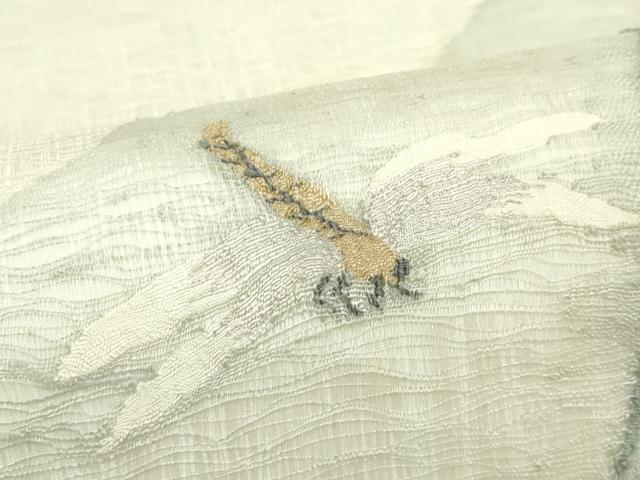 平和屋着物＊夏物　太鼓柄袋帯　すくい織　草花文　トンボ　正絹　逸品　CABK7062rv