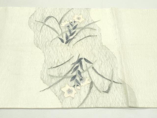 平和屋着物＊夏物　太鼓柄袋帯　すくい織　草花文　トンボ　正絹　逸品　CABK7062rv