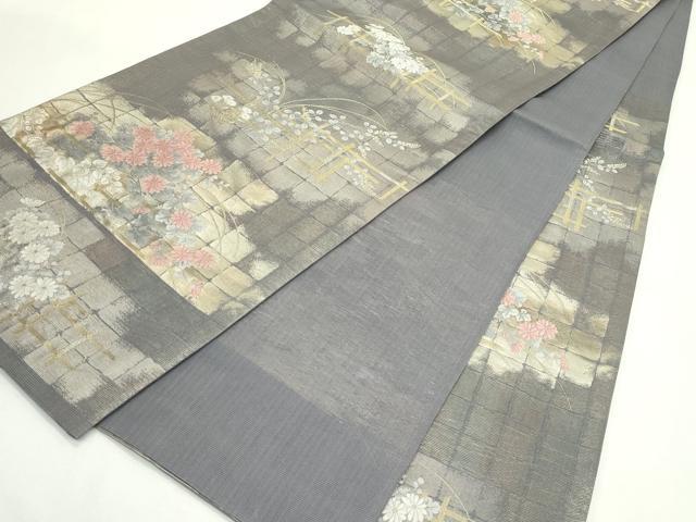 平和屋着物＊夏物　六通柄袋帯　秋草文　金糸　正絹　逸品　CABK7063rv