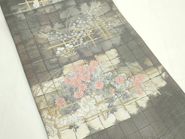 平和屋着物＊夏物　六通柄袋帯　秋草文　金糸　正絹　逸品　CABK7063rv