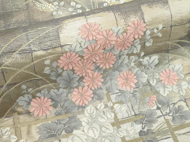 平和屋着物＊夏物　六通柄袋帯　秋草文　金糸　正絹　逸品　CABK7063rv