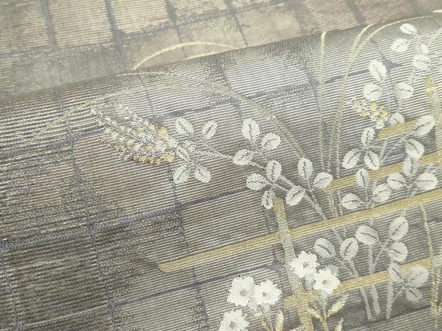 平和屋着物＊夏物　六通柄袋帯　秋草文　金糸　正絹　逸品　CABK7063rv
