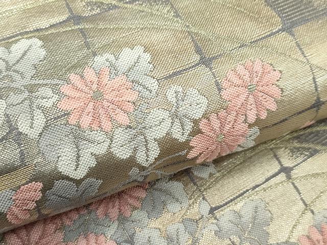 平和屋着物＊夏物　六通柄袋帯　秋草文　金糸　正絹　逸品　CABK7063rv