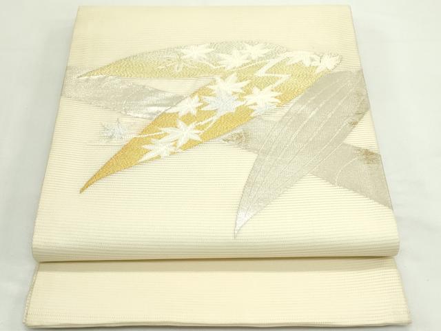 平和屋着物＊夏物　九寸開き名古屋帯　笹竹楓文　金銀糸　正絹　逸品　CABK7067rv