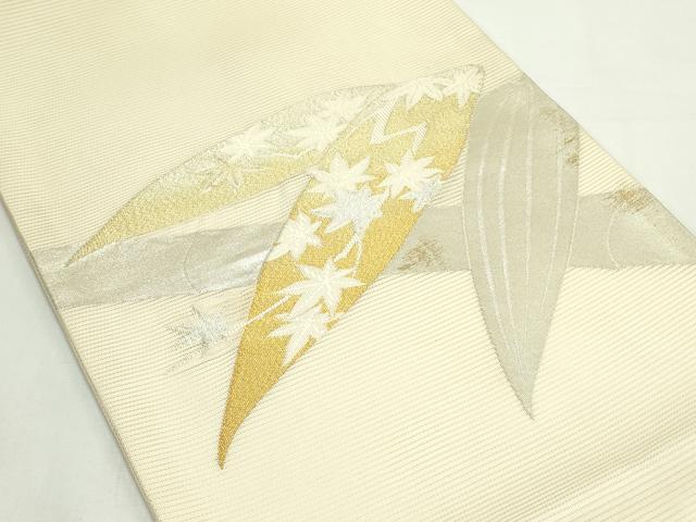 平和屋着物＊夏物　九寸開き名古屋帯　笹竹楓文　金銀糸　正絹　逸品　CABK7067rv