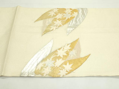平和屋着物＊夏物　九寸開き名古屋帯　笹竹楓文　金銀糸　正絹　逸品　CABK7067rv