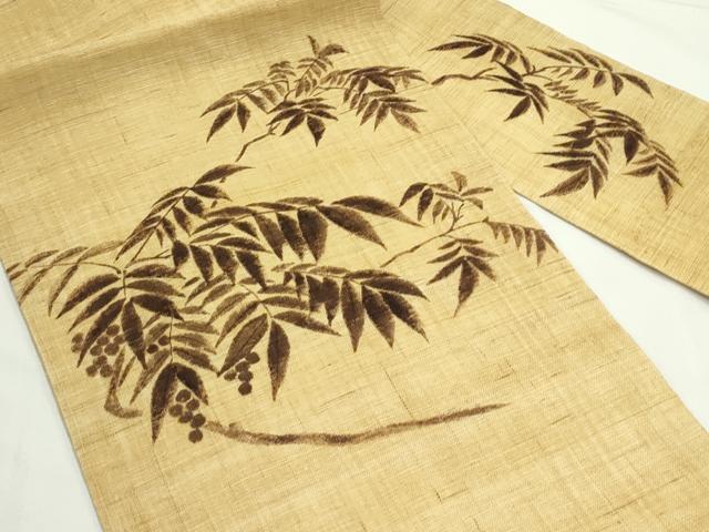 平和屋着物＊夏物　九寸名古屋帯　作家物　手描き　南天文　麻　逸品　CABK7068rv