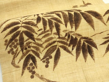 平和屋着物＊夏物　九寸名古屋帯　作家物　手描き　南天文　麻　逸品　CABK7068rv