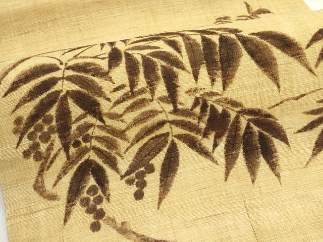 平和屋着物＊夏物　九寸名古屋帯　作家物　手描き　南天文　麻　逸品　CABK7068rv