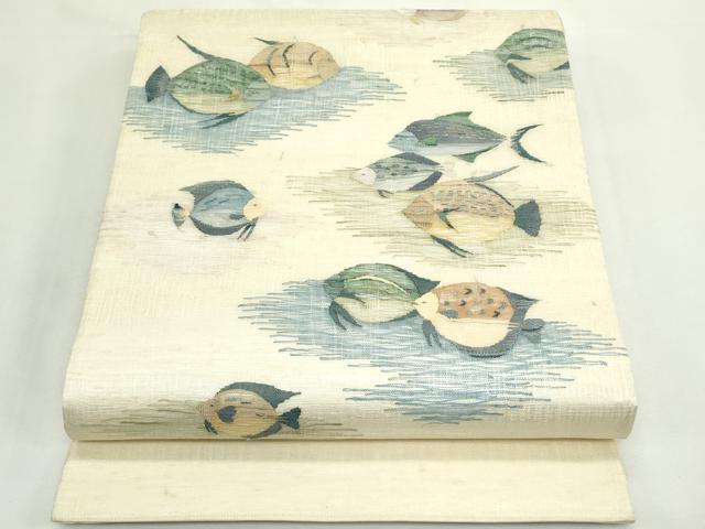 平和屋着物＊夏物　太鼓柄袋帯　すくい織　魚　正絹　逸品　CABK7071rv