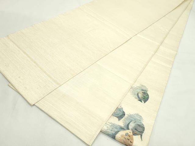 平和屋着物＊夏物　太鼓柄袋帯　すくい織　魚　正絹　逸品　CABK7071rv