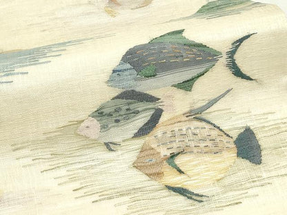 平和屋着物＊夏物　太鼓柄袋帯　すくい織　魚　正絹　逸品　CABK7071rv