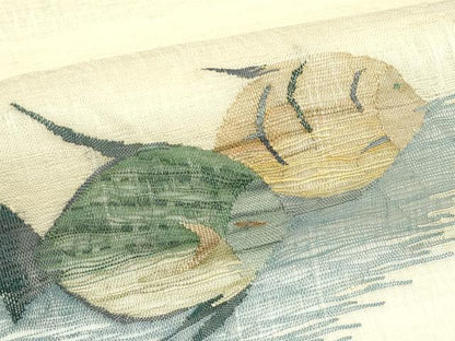 平和屋着物＊夏物　太鼓柄袋帯　すくい織　魚　正絹　逸品　CABK7071rv