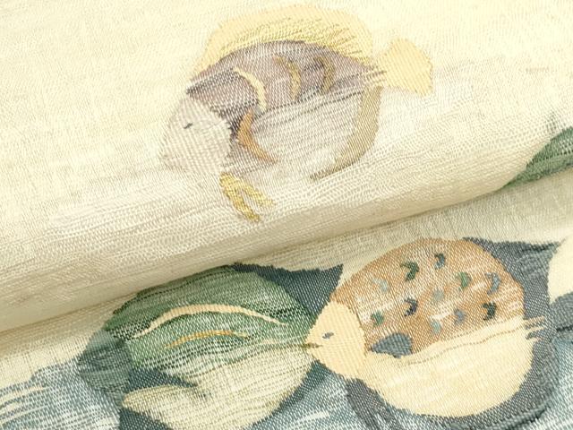 平和屋着物＊夏物　太鼓柄袋帯　すくい織　魚　正絹　逸品　CABK7071rv
