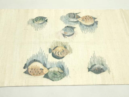 平和屋着物＊夏物　太鼓柄袋帯　すくい織　魚　正絹　逸品　CABK7071rv