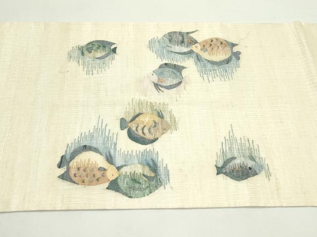 平和屋着物＊夏物　太鼓柄袋帯　すくい織　魚　正絹　逸品　CABK7071rv