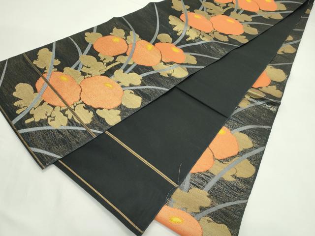 平和屋着物＊夏物　織物一筋名門　織悦　全通柄　本袋帯　万寿菊　黒地　正絹　逸品　未使用　CABK7078rv