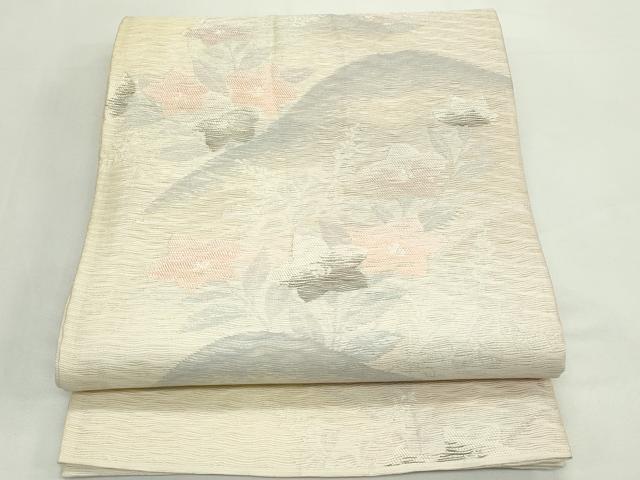 平和屋着物＊夏物　六通柄袋帯　すくい織　桔梗　萩　銀糸　正絹　逸品　CABK7080rv
