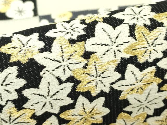 平和屋着物＊夏物　両面　六通柄袋帯　唐織　市松梅楓文　金銀糸　正絹　逸品　未使用　CABK7087rv
