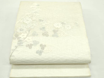 平和屋着物＊夏物　太鼓柄袋帯　すくい織　秋草文　銀糸　正絹　逸品　未使用　CABK7092rv