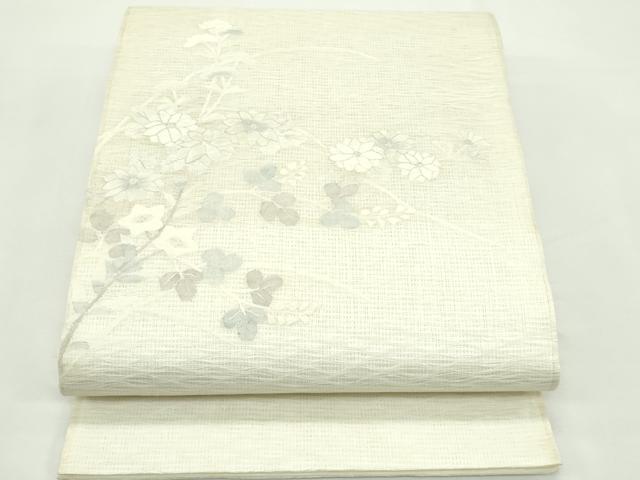 平和屋着物＊夏物　太鼓柄袋帯　すくい織　秋草文　銀糸　正絹　逸品　未使用　CABK7092rv
