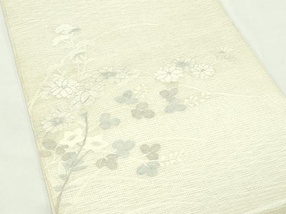 平和屋着物＊夏物　太鼓柄袋帯　すくい織　秋草文　銀糸　正絹　逸品　未使用　CABK7092rv
