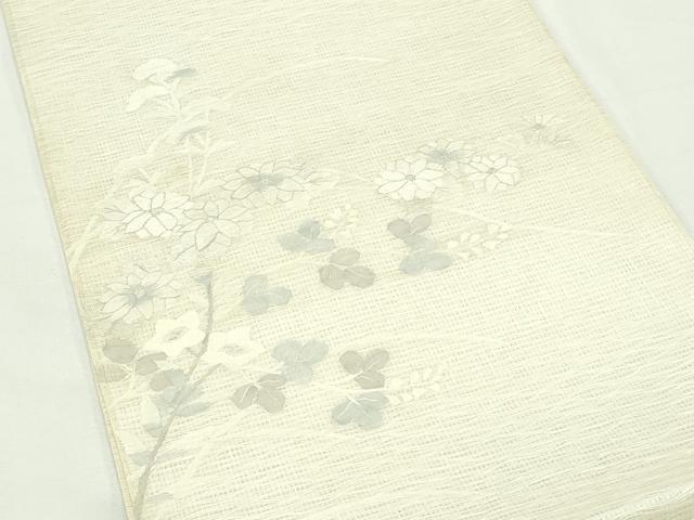 平和屋着物＊夏物　太鼓柄袋帯　すくい織　秋草文　銀糸　正絹　逸品　未使用　CABK7092rv