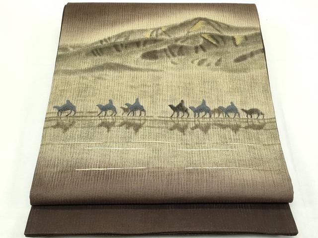 平和屋着物＊夏物　太鼓柄袋帯　中国三大刺繍　相良刺繍　シルクロード　金糸　反端付き　正絹　逸品　未使用　CABK7095rv