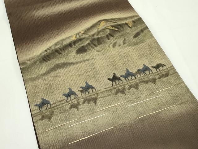 平和屋着物＊夏物　太鼓柄袋帯　中国三大刺繍　相良刺繍　シルクロード　金糸　反端付き　正絹　逸品　未使用　CABK7095rv