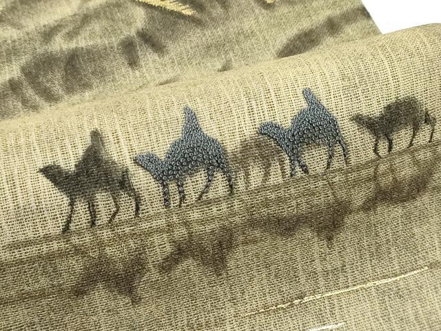 平和屋着物＊夏物　太鼓柄袋帯　中国三大刺繍　相良刺繍　シルクロード　金糸　反端付き　正絹　逸品　未使用　CABK7095rv