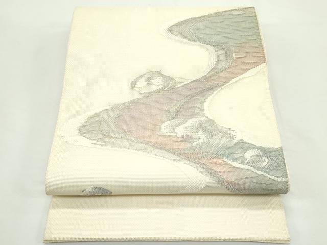 平和屋着物＊夏物　太鼓柄袋帯　立波文　銀糸　正絹　逸品　CABK7096rv
