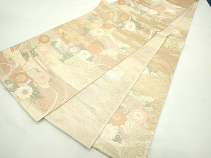 平和屋着物＊夏物　六通柄袋帯　菊エ霞文　金糸　正絹　逸品　CABK7098rv