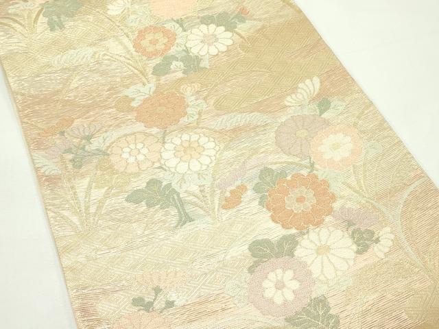 平和屋着物＊夏物　六通柄袋帯　菊エ霞文　金糸　正絹　逸品　CABK7098rv