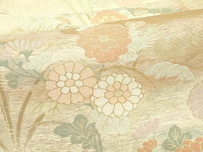 平和屋着物＊夏物　六通柄袋帯　菊エ霞文　金糸　正絹　逸品　CABK7098rv