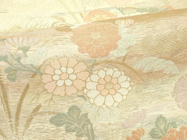 平和屋着物＊夏物　六通柄袋帯　菊エ霞文　金糸　正絹　逸品　CABK7098rv