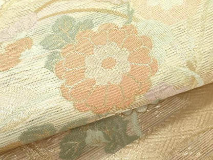 平和屋着物＊夏物　六通柄袋帯　菊エ霞文　金糸　正絹　逸品　CABK7098rv