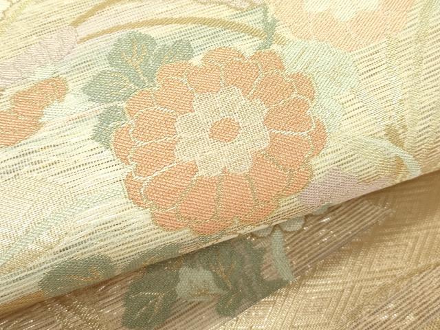 平和屋着物＊夏物　六通柄袋帯　菊エ霞文　金糸　正絹　逸品　CABK7098rv