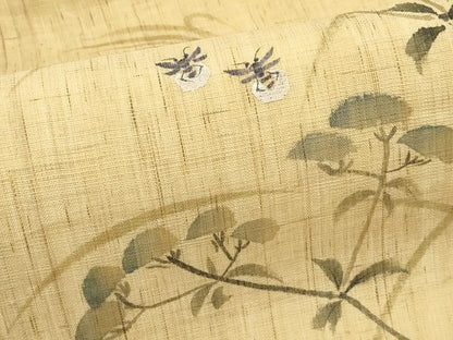 平和屋着物＊夏物　九寸名古屋帯　手描き　女郎花　蛍　麻　逸品　CABK7107rv