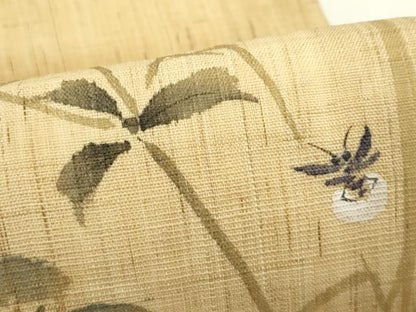 平和屋着物＊夏物　九寸名古屋帯　手描き　女郎花　蛍　麻　逸品　CABK7107rv
