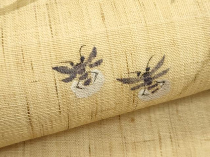 平和屋着物＊夏物　九寸名古屋帯　手描き　女郎花　蛍　麻　逸品　CABK7107rv
