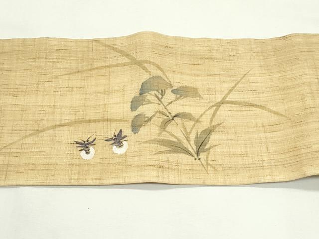 平和屋着物＊夏物　九寸名古屋帯　手描き　女郎花　蛍　麻　逸品　CABK7107rv