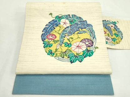 平和屋着物＊夏物　九寸名古屋帯　紅型　朝顔丸文　麻　逸品　CABK7108rv