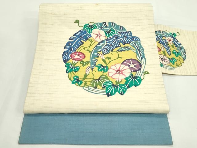 平和屋着物＊夏物　九寸名古屋帯　紅型　朝顔丸文　麻　逸品　CABK7108rv