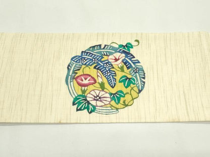 平和屋着物＊夏物　九寸名古屋帯　紅型　朝顔丸文　麻　逸品　CABK7108rv