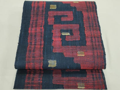 平和屋着物＊夏物　八寸名古屋帯　幾何学文様　正絹　逸品　CABK7111rv