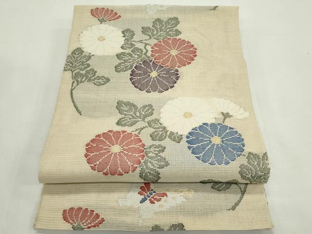 平和屋着物＊夏物　八寸名古屋帯　菊舞蝶文　金銀糸　正絹　逸品　CABK7112rv