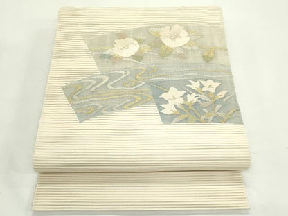 平和屋着物＊夏物　八寸名古屋帯　絽綴れ　流水草花文　金銀糸　正絹　逸品　CABK7115rv