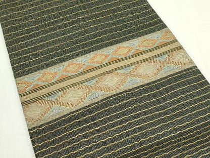 平和屋着物＊夏物　太鼓柄袋帯　菱横段文　金糸　やまと誂製　正絹　逸品　CABK7119rv